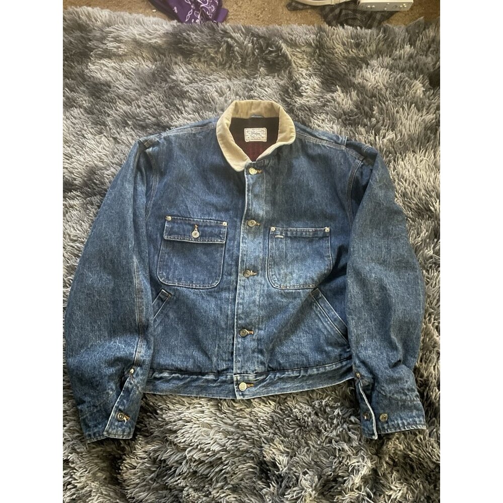 VTG Polo Ralph Lauren Jacket Men L Blue Denim Blanket Lined Corduroy Collar USA